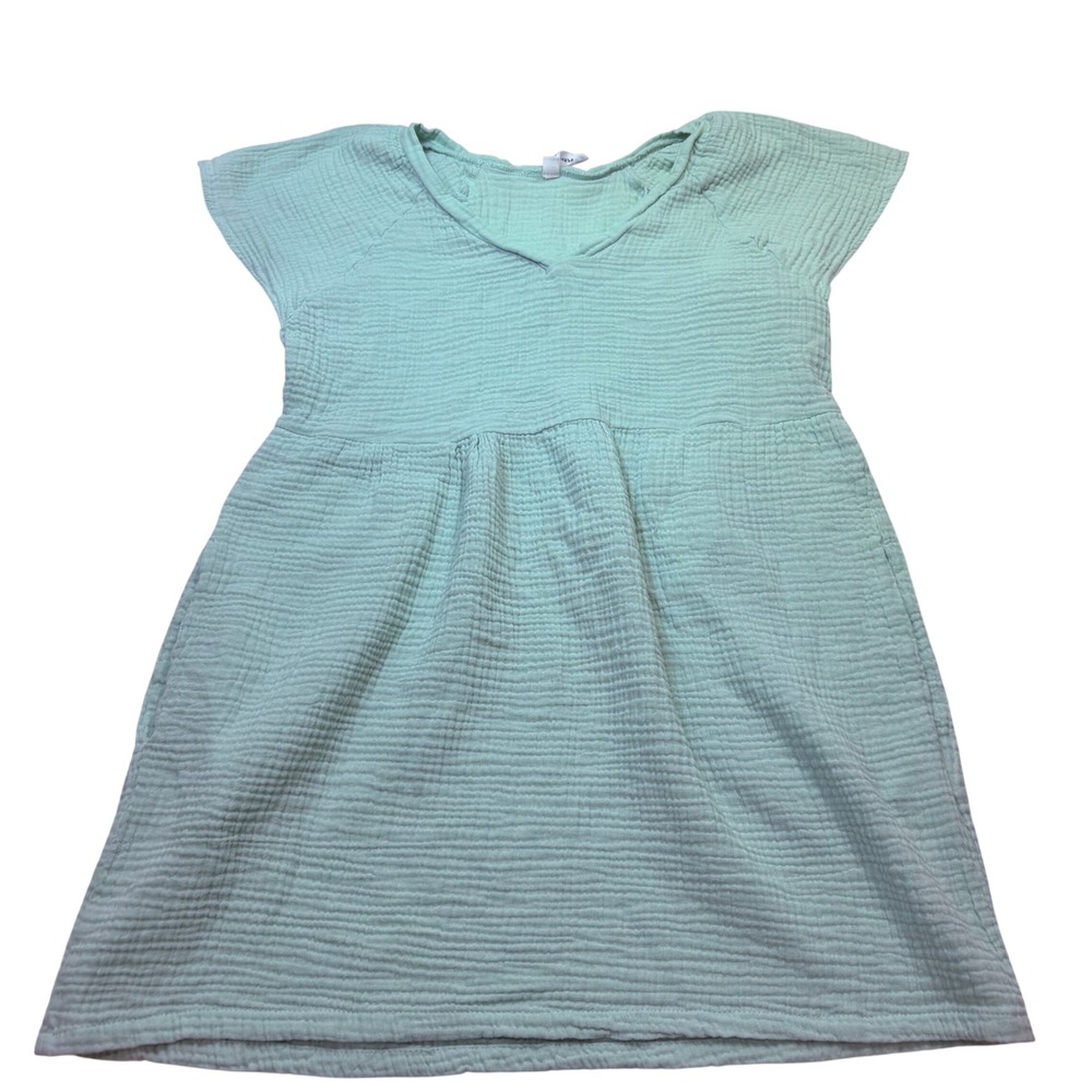 Split Coast Mint Green Cotton Double Gauze V-Neck Babydoll‎ Mini Dress Pockets M